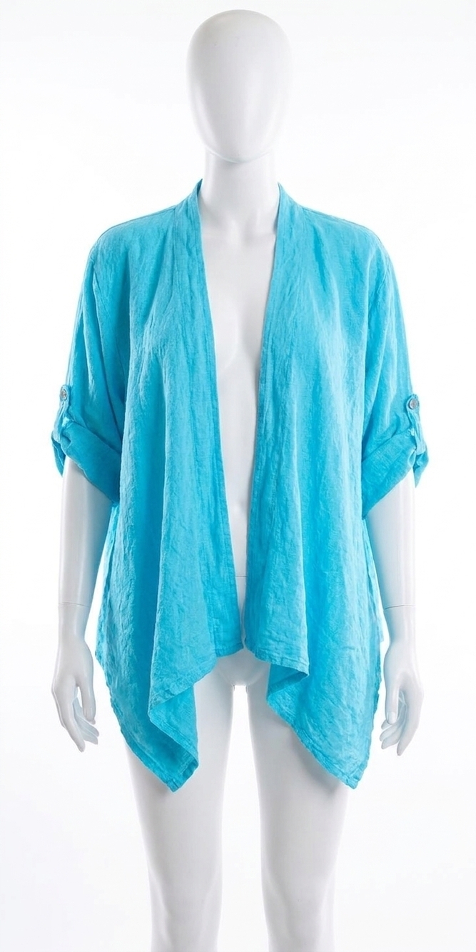 NEW GIGI MODA leggera open front jacket in turquoise